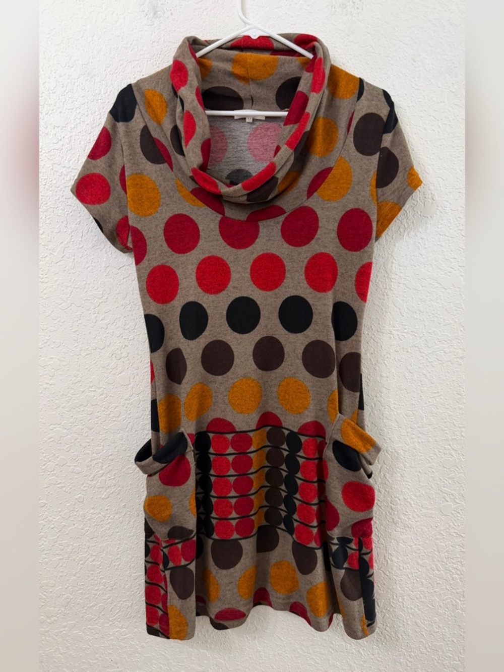 L.A. Soul Mock Neck Polka Dot Sweater Dress Pockets - M